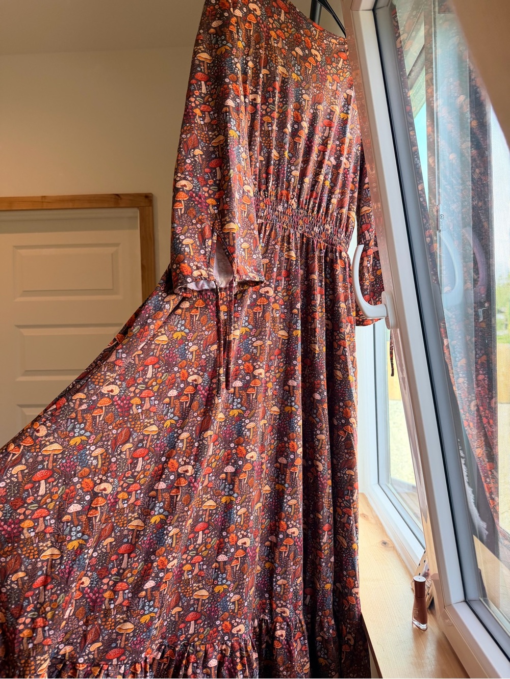 Rust Floral Maxi Dress with V-Neck - Picture 5 of 5